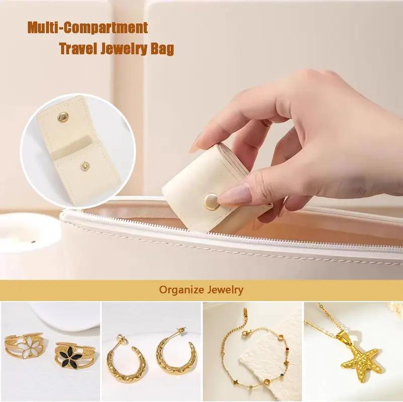 Mini travel jewelry pouch, travel jewelry roll pouch, with buckle, foldable multi-functional travel jewelry bag, small jewelry box (earrings, rings, necklaces).