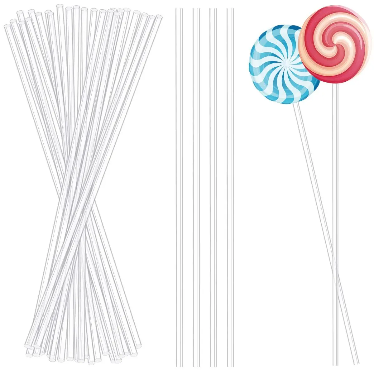 50 Pieces 6 Inch Clear Acrylic Lollipop Sticks Reusable Stirring Rods for Cake Pops Cupcake Toppers Candy Dessert Chocolate Cookies DIY