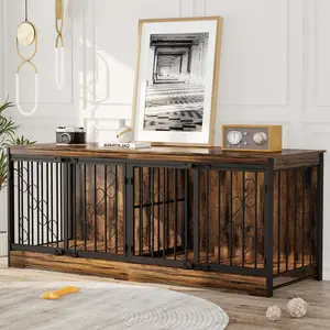 71 Inch Double Dog Crate Furniture Large Breed for 2 Dogs, Decorative Wooden Dog Crates Indoor Dog Kennel TV Stand for Medium Dogs, Dog Cage Furniture Heavy Duty Pet House with Divider, Brown