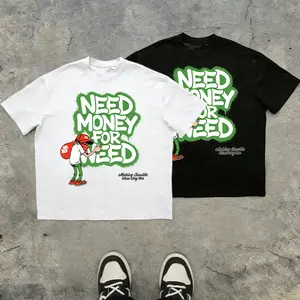 Hip-hop style short-sleeve T-shirt with quirky character print, American graffiti slogan design, oversized drop-shoulder fit, street vibe cranked up—perfect for everyday outings without clashing outfits!