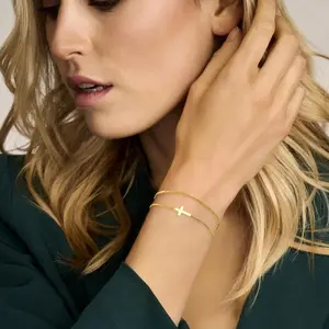 Cross Bracelet for Women,Dainty 14k Gold Plated Pearl Bridesmaid Bracelets for Women Small Wrist, Trendy Stack Thin Chain Sunflower Bracelet Gold Jewelry for Womens Baptism Gift