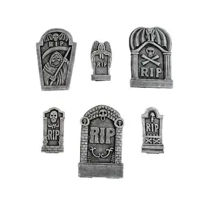 Halloween Cemetery Decor 6 Grim Reaper RIP Tombstones Graveyard Props Set Foam