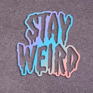 1PC For Car Accessories, Car Decals, Truck Car Decal, Unique Backpacks Creative design of iridescent gradient graffiti font, 'STAY WEIRD' text personalized elements Easily grasp unique style, Eye-catching, show bold attitude of self