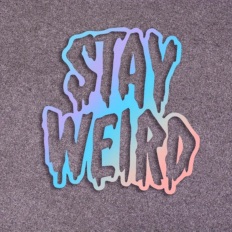 1PC For Car Accessories, Car Decals, Truck Car Decal, Sticker For Cars, Creative design of iridescent gradient graffiti font, 'STAY WEIRD' text personalized elements Easily grasp unique style, Eye-catching, show bold attitude of self