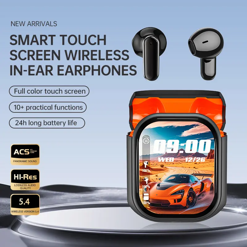 Hi-Fi Bluetooth 6.0 Gaming Headsets TWS IPX5 Sweatproof, Smart Earbuds with Changeable Wallpaper (3rd Party App) & Remote Photography for Calls