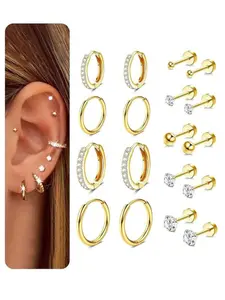 Earring set stainless steel INS style, flat back earrings, Ear Studs, magnetic piercing-free ear clips, exquisite ring earrings suitable for stacking, fashionable daily jewelry, suitable for friends, girlfriends, wives, and daily wear