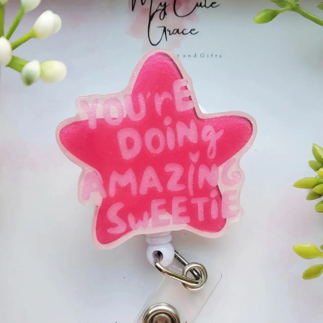 3D Resin Badge Reel, Mental Health Affirmation Star, Nurse ID Holder