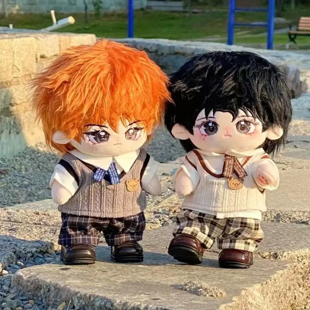 1 set School Uniform 20cm Cotton Doll Clothes Plaid Shorts Outfit Cotton Doll's Clothes Knitted Vest Mini Plush Doll Clothes