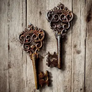 Crown Cast Iron Keys Set of Two 5" Keys With Antique Finish & Ornate Detailing