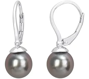 Affinity Cultured Tahitian Pearl & Diamond Earr ings, Sterling