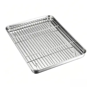 1pc Baking Sheet with Rack Set, Stainless Steel Baking Pan Tray Cookie Sheet with Cooling Rack, Non Toxic & Healthy, Easy Clean & Dishwasher Safe