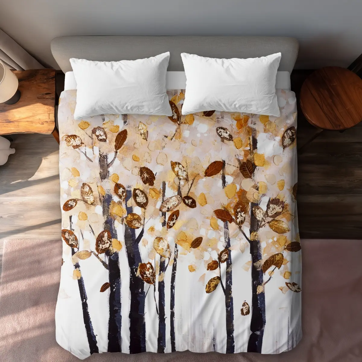 360 Stand Queen Size Microfiber Duvet Cover with Texturized Leaf Print, Nature Motif Trees, Contemporary White, Microfiber Face, Machine Washable for Queen Beds, Botanical Duvet Covers, Comfortable Duvet Covers