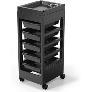 OmySalon Salon Cart for Hair Stylist Black with 5 Drawers & Hair Dryer Holder, Hair Cart Organizer Storage Cabinet for Hairdressing Beauty Spa Tools, Rolling Barber Cart