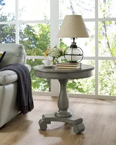 Rene Round Wood Pedestal Side Table, Gray Rene Round Wood Pedestal Side Table, Gray