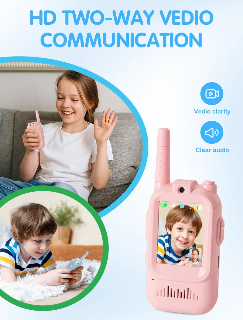 【 Fabeto】  Kids Video Walkie Talkies Toys 2 Pack Long Range Communication with Camera Ideal for 3-12 Year Olds Colorful Audio for Outdoor Indoor Play Holiday Christmas Gifts