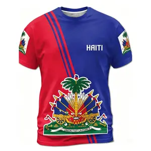 Men's Haiti Football Jersey, Comfortable Round Neck Sports Shirt, Ethnic Pattern, Fitted H-Type, All Seasons, Outdoor Training