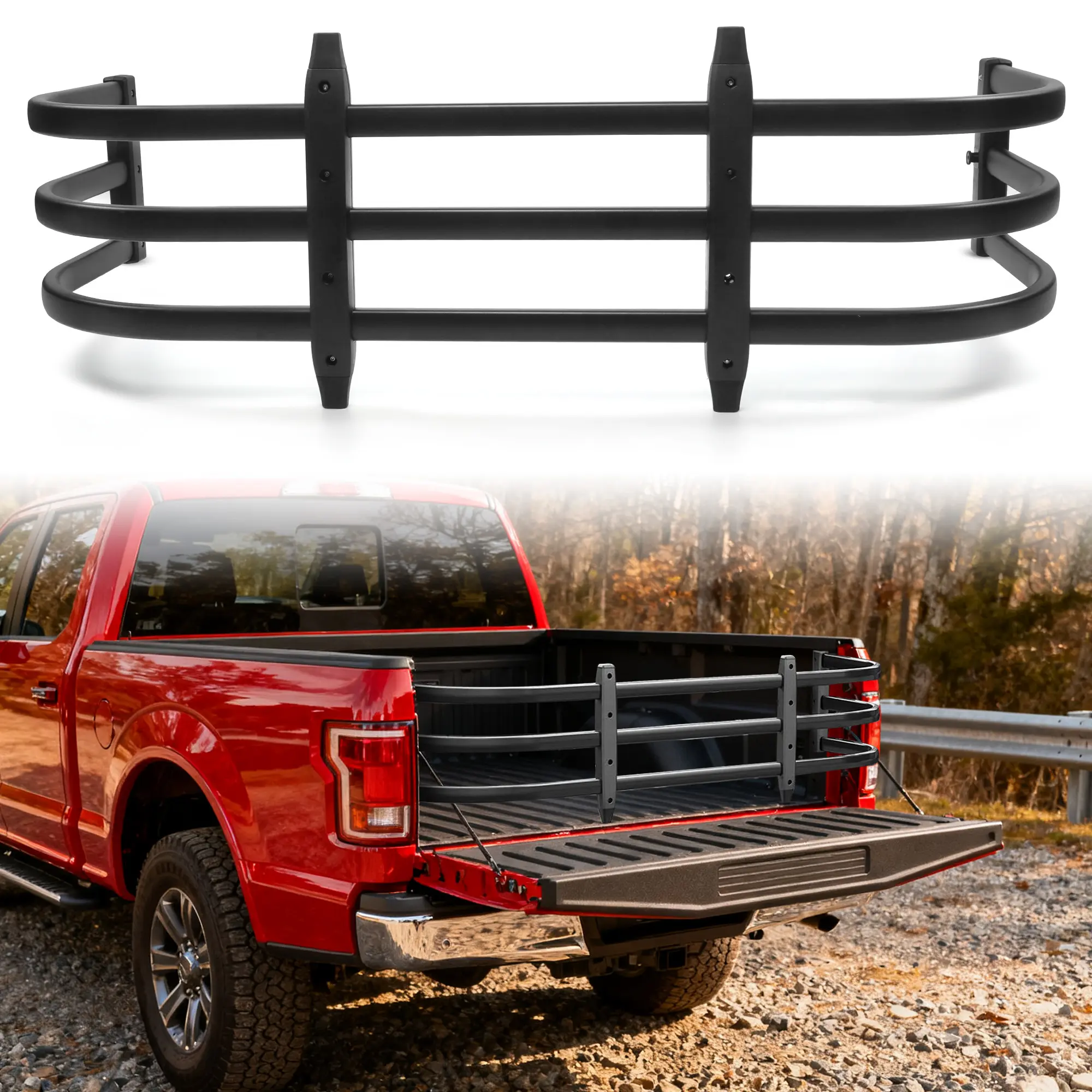 Truck Bed Extender 59"-69" Adjustable, Pickup Tailgate Cargo Extender, 180° Flip U-Shaped Bed Extension Rack, Lightweight 6063 T-6 Aluminum, Fits F150 Silverado Sierra Ram 1500 Tacoma Tundra Frontier Gladiator Colorado Canyon