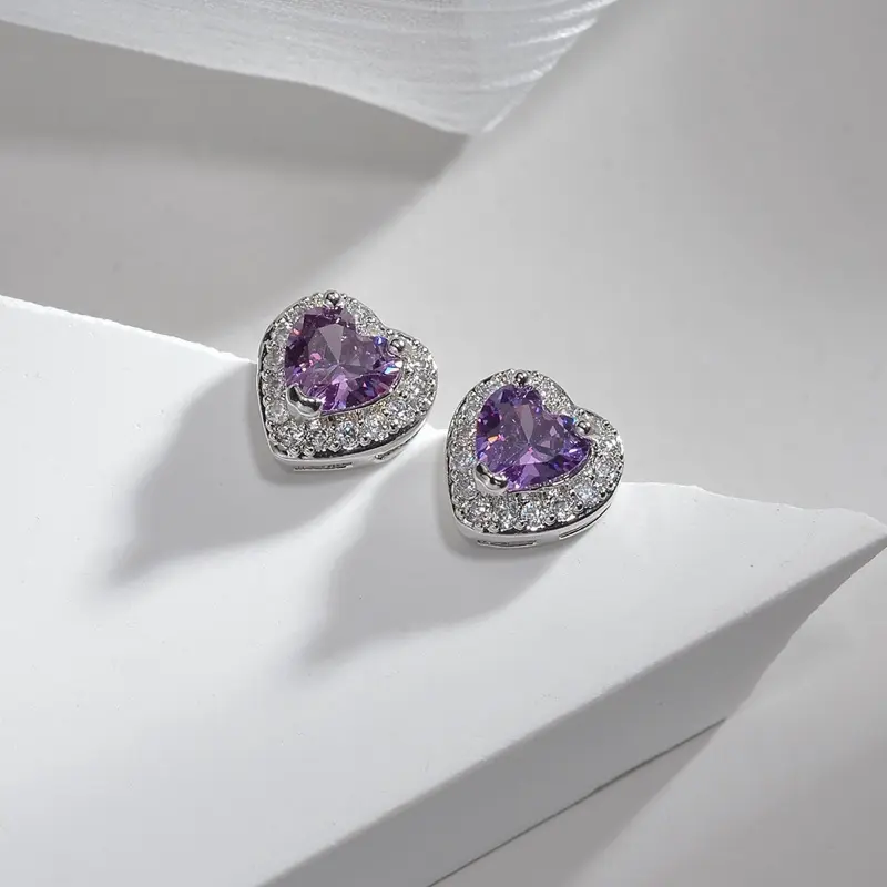 Vintage Crystal Heart Peridot Amethyst Ruby Earrings Square Sqpphire Earrings Rhinestone Square Earrings Blue Crystal Heart Stud Earrings Pink Sapphire Stud Earrings for Women