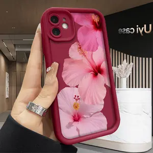 Pink Hibiscus Case for iPhone 17 Air 16 15 14 Pro Max 13 12 11 X XS Plus Rugged Durable Shockproof Anti-Scratch Soft Silicone Full Body Protection Case