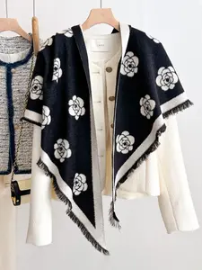 Women's Full Body Floral Print Triangle Shawl, Fashionable Accessory for Outdoor Activities, Multi-Purpose Design, All Seasons Style