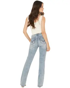 Rock & Roll Denim Women's And Medium Wash Mid Rise Distressed Bootcut Stretch - Bw4md06382