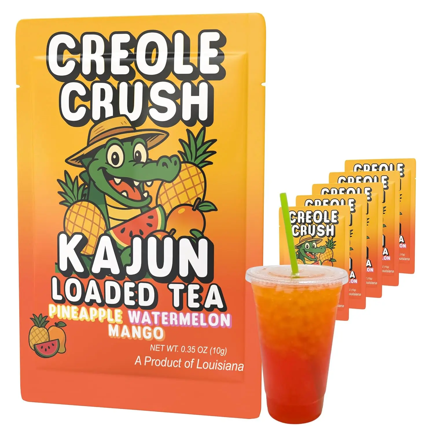 Kajun Loaded Tea Energy Drink Mix Packets, Creole Crush Pineapple Watermelon Mango Flavor, Sugar Free, 250mg Green Tea Caffeine, Zero Calorie, Keto Friendly