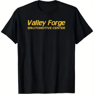 Valley Forge Automotive Center Men's Casual T-Shirt - Black with Bold Yellow Print, 100% Cotton, Round Neck, Machine Washable, Everyday & Leisure Wear Crewneck Fabric Menswear Top Knit Medium Stretch Tshirt Streetwear Tropical graphic tees Shortsleeve