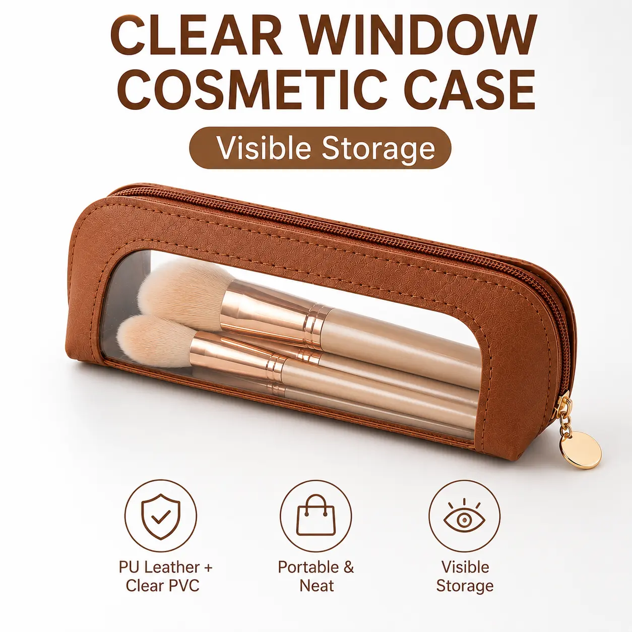 Large-Capacity Clear Window Pencil Pouch | PU Leather & Transparent PVC Organizer for Pens, Markers, Makeup Brushes, School, Travel & Back-to-School