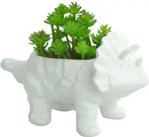 White Cute Animal Planter, Unique Ceramic Animal Planter，Funny Dinosaur Succulent Planter，Cute Dino Planter