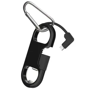 USB Type-C Fast Charging Cable with Keychain, Bottle Opener, and Aluminum Carabiner - Short Charging Cord Compatible with Galaxy S24/S20, Note 20/19, Pixel 9/9 Pro, 8/7 - Black