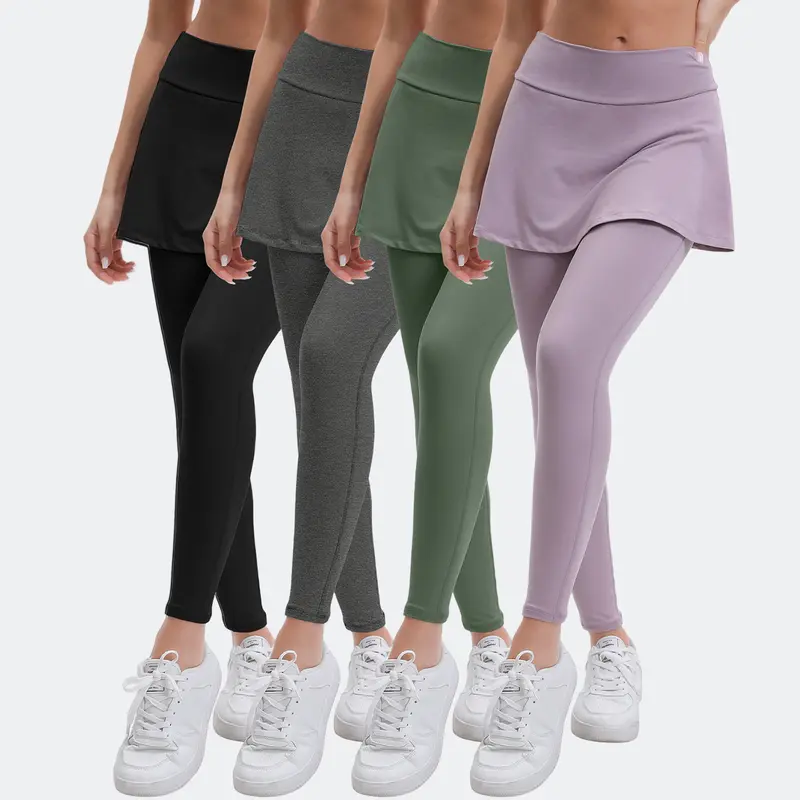 Women's 4-Pack Seamless High-Waisted Tummy Control Butt Lifting Elastic Sport Skorts - Gym Clothes, Quick Dry Sleek Athletic Leggings Skirt Set, Clean Skort Look for Yoga & Run, Active Lifestyle (Ideal Gift Option)