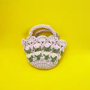 crochet spring flower mini handbag keychain