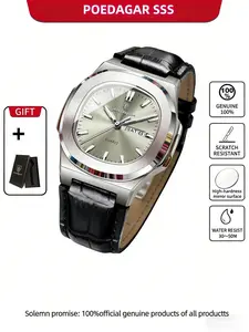 Poedagar Fashion Sports Men's Quartz Watch Waterproof Date Week Men's Watch PU Leather Strap Quartz Movement Men's Watch Modern Trendy Watch Ideal Gift Choice