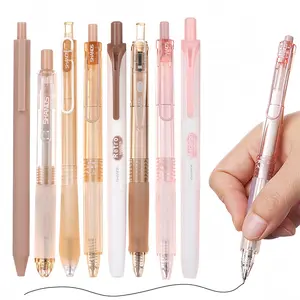 6/12 retractable gel pens, black ink, plastic material, attractive pink/brown color scheme design for work and school supplies, high-value student exam-specific black click pen with quick-drying ink and a girly touch, gel pen for exams