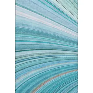 HomeRoots 650355 9 x 12 ft. Teal & Ivory Abstract Transitional Washable Machine Made Rectangle Area Rug with UV Protection