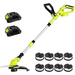 20V Electric Weed Wacker Cordless Edger Lawn Tool 2 X 2.0Ah   Weed Eater with Charger, 12 Inch Lightweight String Trimmer, Auto Line Feed Grass  Lawn Mower Garden Tools Yard Green