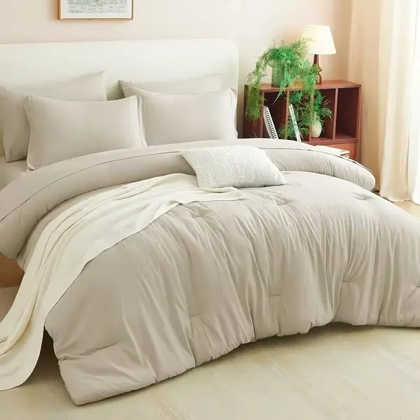 Queen Comforter Set Khaki, 3pcs Bed In A Bag Queen Comforter Set With Sheets, Bedding Sets With Down Alternative Comforter, Fitted Sheets, Flat Sheets, Pillow Shams And Pillowcases, Gifts For The Family