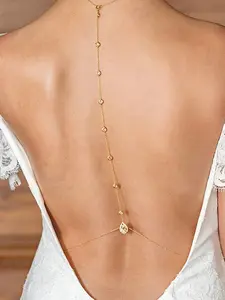 Rhinestone Back Chain Necklace,Crystal Drop BackDrop Jewelry,Wedding Bridal Long Pearl Back Necklace Jewelry for Women Backless Dress
