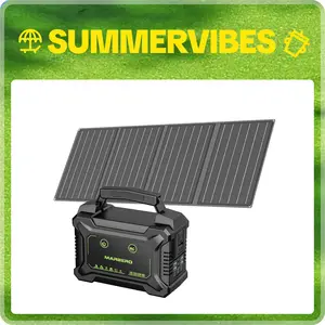 Summervibes MARBERO 222Wh Solar Generator with 40W Solar Panel Portable Power Station 2 x 200W AC Outlets(300W Surge) 11 Output Ports Built-in Flashlight for Vanlife Camping Emergency High Capacity Battery Usb Rechargeable Battery
