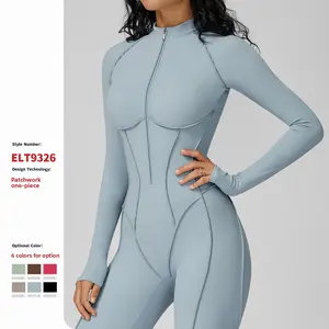 Women's Yoga Jumpsuit, Color-Blocked Stand Collar One-Piece Bodysuit with Half-Zip Closure, High-Intensity Workout and Yoga Outfit