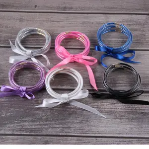 5-Layer Silicone Gold Powder Wristband Bracelet Set Simple Fashion Style for Vacation Travel Outdoor Photography