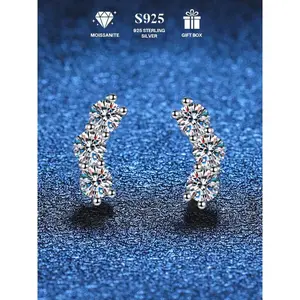 925 Sterling Silver Women's Elegant Moissanite Stud Earrings, Fashionable Earrings for Women & Girls, Trendy All-match & Exquisite Jewelry for Birthday Gift
