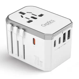 70W 6 in 1 International Travel Plug Adapter - 2 USB-C + 1 GaN 3.0 USB-C & 2 USB ports - Max. 60W (12A) - White (UP-70KU-WH)