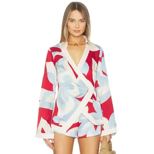SEVEN WONDERS Amoree Long Sleeve Wrap Shirt in Amoree Red