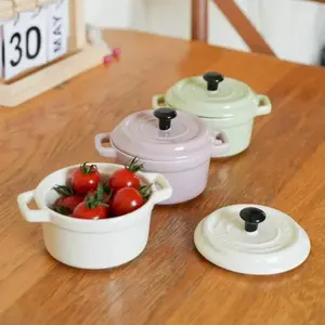 Ceramic Bowl with Lid, Mini Dual-Earled Bowl, 6.5oz/200ML for Yogurt, Steamed Eggs, Souffle, Perfect for Desserts and Snacks, Kitchenware, Tableware, Ceramic Pasta Bowls