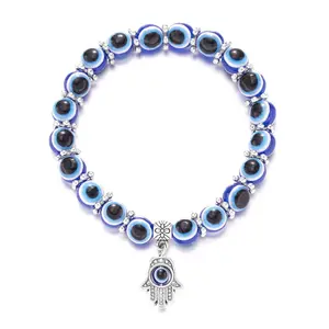Evil Eye & Hamsa Hand Protection Bracelet - Symbolic Jewelry for Spiritual Defense Unisex Blue Beads with Silver Charm