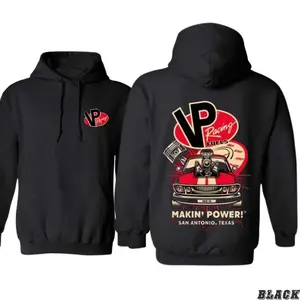 VP Racing Fuels Muscle Car Graphic Hoodie, Engine Power & Makin’ Power Logo, Unisex Streetwear for Car Enthusiasts, Perfect Garage Wear