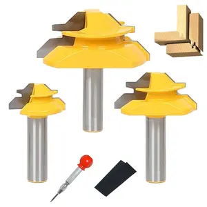 1/2 Inch Shank 45  Lock Miter Router Bit, Easy to Create Lock Miter Joint, with Center Punch and Sander Paper for Woodworking (1/2 inch Shank, 1/2", 3/4", 1"  Height)