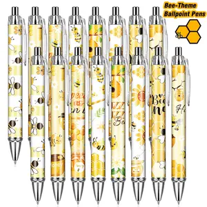 8/16Pcs Bee Ballpoint Pen Set - Retractable pens with smooth-flowing black ink, ballpoint pens, fine-nibbed pens with charming floral designs, ideal gifts for office workers, students, doctors, nurses, teachers, and young learners.