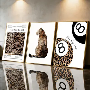 3Pcs Aluminum Alloy Framed Painting, Leopard Pattern And Wild Animal Theme Picture, Home Decoration For Living Room, Bedroom, Office, Restaurant, Hallway Wall Decor, Odorless Print Artwork, Luxury Perfect Gift For Friends And Family